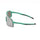 A pair of sport sunglasses with a vibrant mint green frame, silver mirrored lenses, and black accents on the temples, shown on a clean white background.