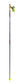 A single ski touring pole shown vertically against a plain white background. The pole is predominantly black with purple and white graphics, a light tan grip, a bright yellow-green adjustable buckle, and a matching yellow-green tip.