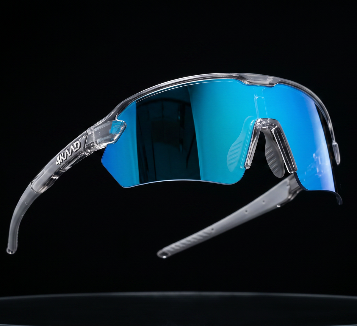 cycling sports glasses with blue mirror lens and clear transparent frame