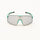 4KAAD shield-style sunglasses with a silver mirrored lens and mint green and black arms, shown on a clean white background.