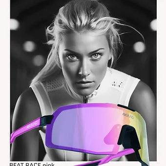 BEAT RACE pink cycling sports eyewear , pink white mirror - 4KAAD