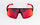 A pair of wraparound sports sunglasses with a black and orange frame and a red mirrored lens, shown on a clean white background.